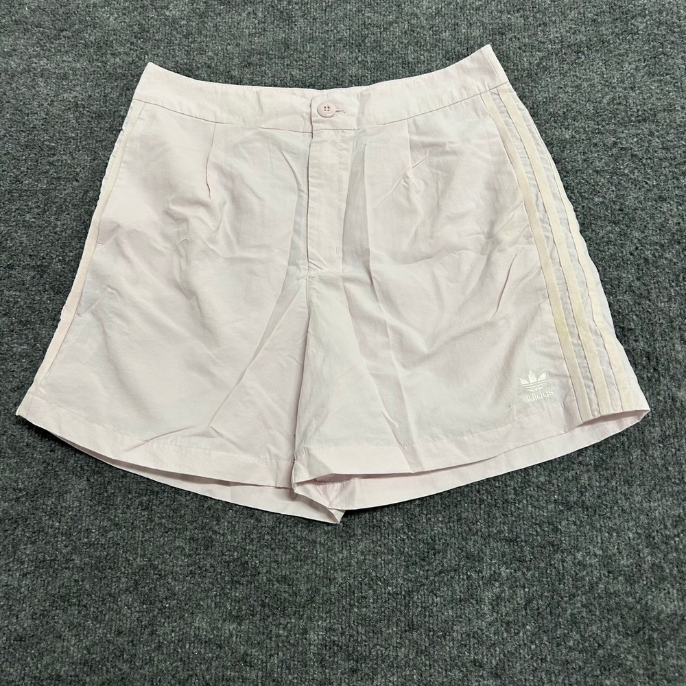 Adidas Shorts Womens Size M Pink Nylon 3-Stripe Pleated Casual Athletic 53481